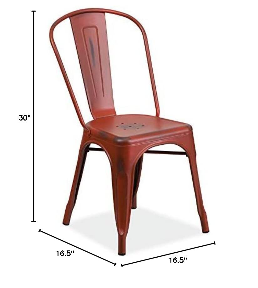 Cadeiras de pilha de 4 pernas de metal angustiado de Red.