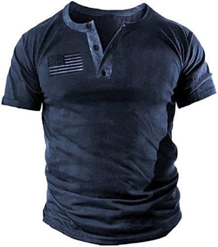 Botão casual masculino de manga curta Henley camisetas