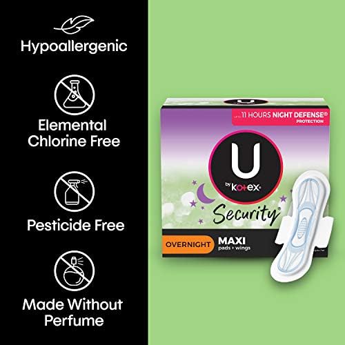 U por Kotex Security maxi durante a noite com asas, regular, sem século, sem século, 28 contagem