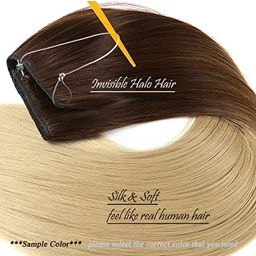 Extensões de halo de cabelo Inscca para mulheres morenas de cabelo e arame invisível cinza sujo em extensão cabelos falsos 16 polegadas