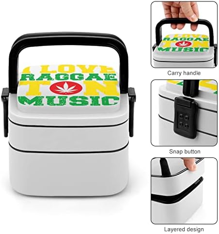 I Love Raggaeton Music Double empilhável Bento lancheira reutilizável contêiner de almoço com utensílio para jantar escolar de piquenique