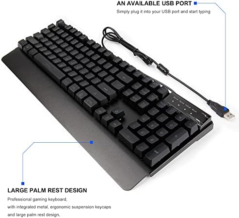 Teclado de jogo Anivia K1 com 3 coloras LED LitLit, teclado com fio USB com descanso de pulso, 12 atalhos multimídia e 19 teclas