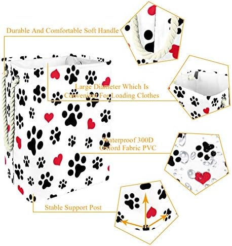 Indither Dog Paw Cat Paw Heart Love Puppy Foot Print 300D Oxford PVC Roupas à prova d'água cesto de roupa grande para