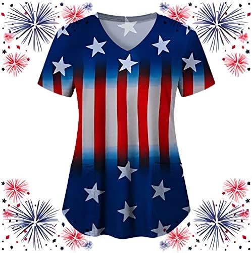 4 de julho Camisas para Women USA FLAND SMUM SMANGE CHUME DE PESCA DE MANAGEM VELHA COM 2 POLOS BLOSHA TOP Holiday Casual Workwear