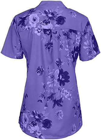 Blusas de verão para mulheres 2023 Trendy vintage floral solto manga curta V botão pescoço para baixo de camisetas diárias