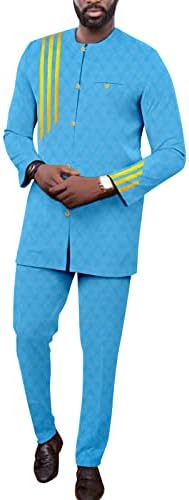 Roupas africanas para homens bordados de jaqueta de manga e calça de calça de peito de 2 peças de 2 peças.