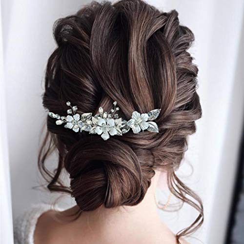 Ybshin noivo casamento pinos de cabelo prata clipes de cabelo de cristal Flores de panela de noiva Folhas Acessórias