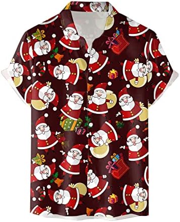 Wocachi Men's Christmas Button Down Camisetas de manga curta Graphic Hawaiian Shirt