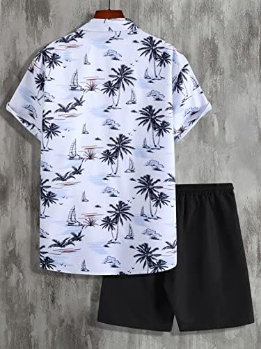 A camisa havaiana masculina do acozento e roupas de 2 peças de 2 peças definem botão casual para baixo de manga curta,