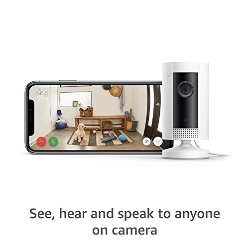 Cam Cam Certifised Ring Indoor, Câmera de Segurança HD Plug-In Compact com palestra de mão dupla, trabalha com Alexa-White