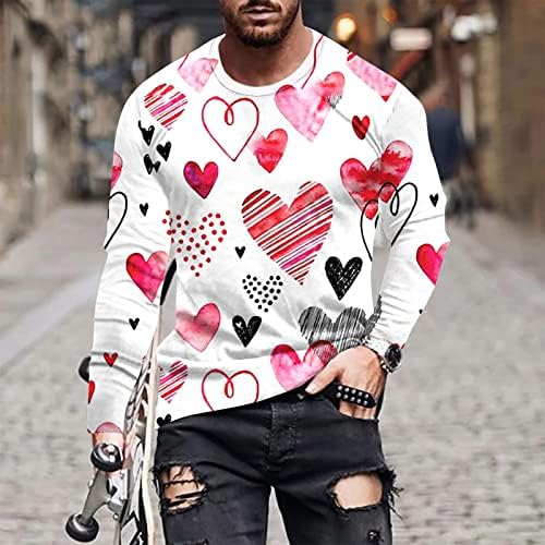 Camisetas para homens Novo Dia dos Namorados Love 3D Camiseta impressa de manga longa Bloups e camisas de pescoço