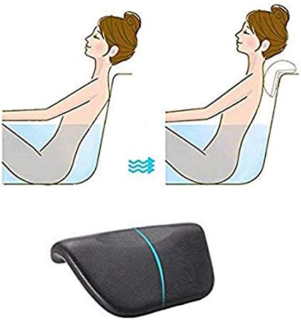 Almofada de banho de banho de banheira de banheira de banheira de depila com copos de sucção sem deslizamento, apoio ergonômico do spa home para relaxar a cabeça, pescoço, costas e travesseiro preto