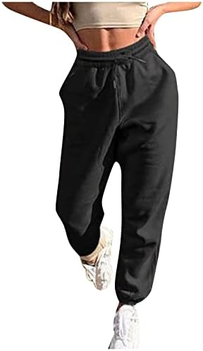 Calça de moletom folgada feminina com bolsos, solto y2k cor sólida cortantes calças calças atléticas de lounge ativo