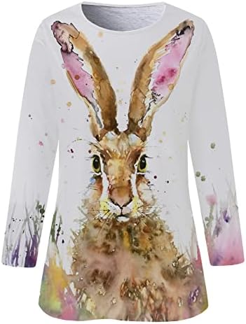 Camisas para Women Crewneck Crewneck Bunny Rabbit Graphic 3/4 Sleeve Tunic Tops Tops Casual Blusa Holiday Tee