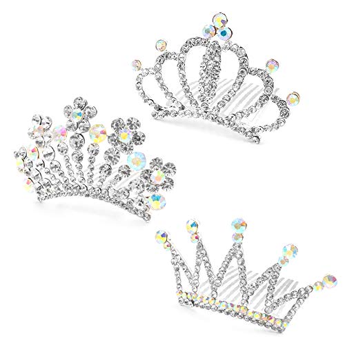 Nodg 3 peças Tiaras Silver Crown com cabelos Mini Tiaras Crown For Women Princesa Crystal Tiaras Bandas de cabeça para