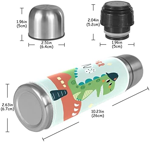 Garrafa de água de dinossauros de caneca de caneca de a vácuo de couro inoxidável para bebidas quentes e frias para crianças