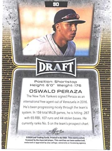 2020 Draft de folhas 50 Oswald Peraza New York Yankees MLB Baseball Card NM-MT