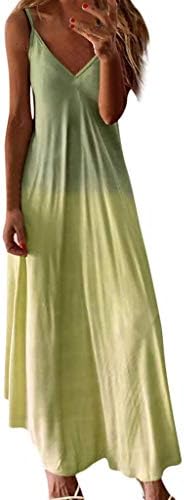 Vestido Maxi Longo Hymyyyxgs para Mulheres, Mulheres sem mangas V Spaghetti Strap Pockets Beach Boho Tropical Summer Maxi Dress