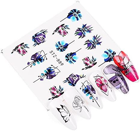 Adesivos de unhas de água de 14 sheets misturam adesivos de transferência de awater de flores decalques de tatuagem de manicure decoração -