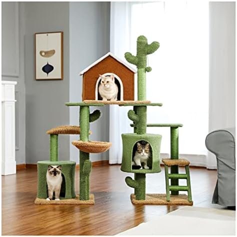 CXDTBH 3 em 1 Cat Tree Combination Cat's Tower com arranhão Post Cactus House Furniture com condomínio Nest Pet Scratcher