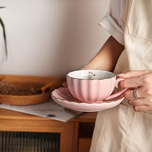 Sweejar Royal Ceramic Tea Cups e pires Conjunto, 8 onças para xícaras de café expresso, xícaras de cappuccino, copos de café com leite - conjunto de 1