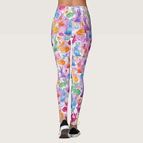 Leggings de Páscoa de tamanho grande para mulheres de cintura alta coelhos coelhos ovos de leggings esticam meias elásticas