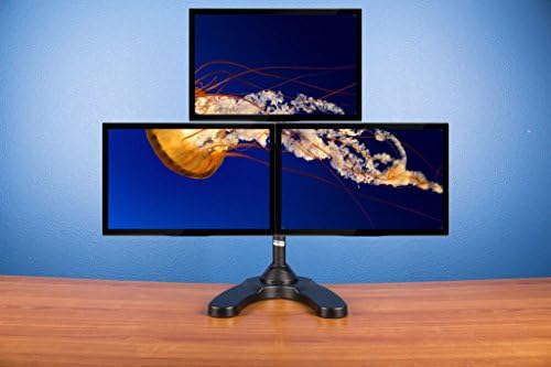 Monmount Triple Monitor Stand Orientação do triângulo independente mantém telas de até 27 polegadas, preto