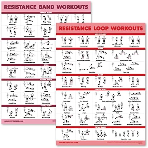 Palace Learning 2 Pack - bandas de resistência e loops de resistência pôsteres de exercícios - Conjunto de 2 gráficos laminados -