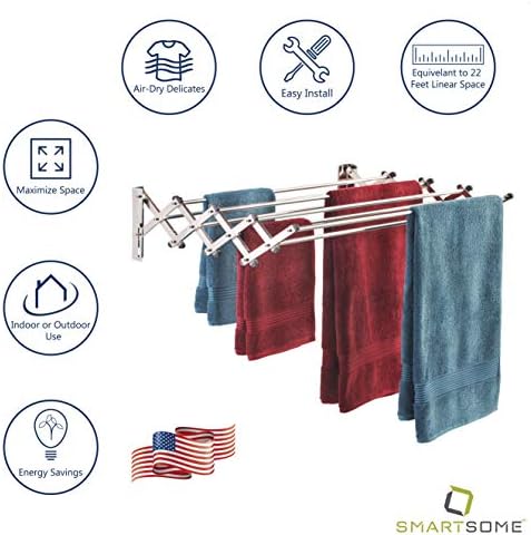 Smartsome Space Saver Dobra Racks: Rack de secagem de lavanderia montada em aço inoxidável, Fácil de instalar - 8 hastes de 34 ,