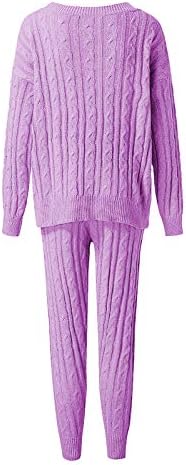 Ternos para mulheres altas mulheres senhoras de pescoço sólido Cabo de malha quente 2pc Loungewear Suje Ponts Women Women