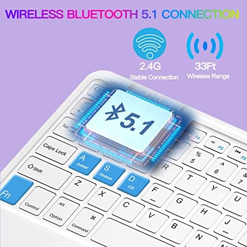 Topipro Ultra-Slim Wireless Bluetooth Teclado com Touchpad, 7 cores Teclado recarregável com backlit com trackpad, teclado portátil