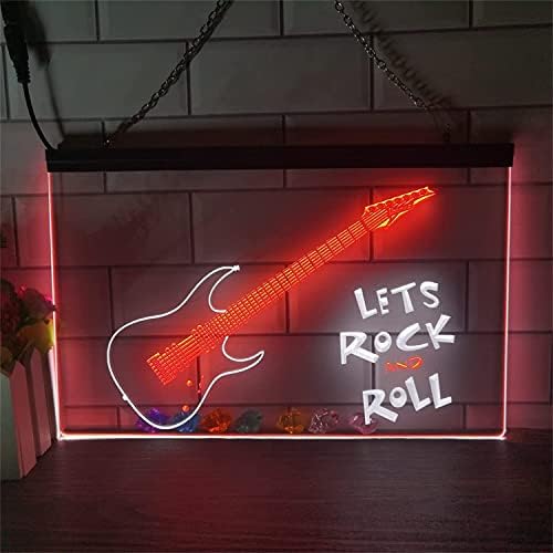 Sinal de néon de guitarra DVTel, decoração personalizada Luzes noturnas LEDs de acrílico Luzes de neon, placa luminosa de parede, 40x30cm, cafeteria de bar de restaurante de hotel vermelho branco
