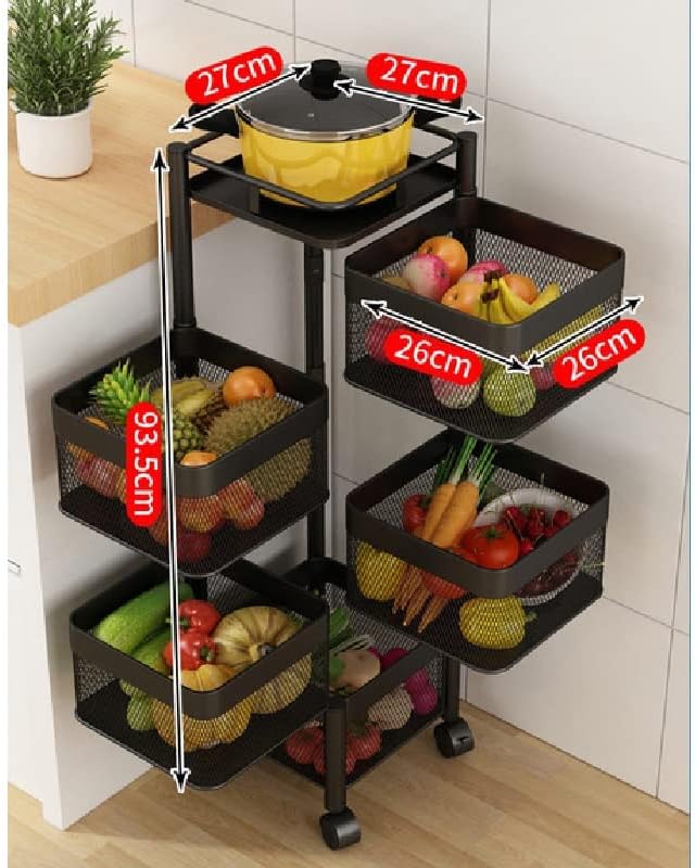 Grossa piso montado no chão de cozinha multicamada rack de cesta rotativa gaveta rolando carrinho vegetal rack de frutas