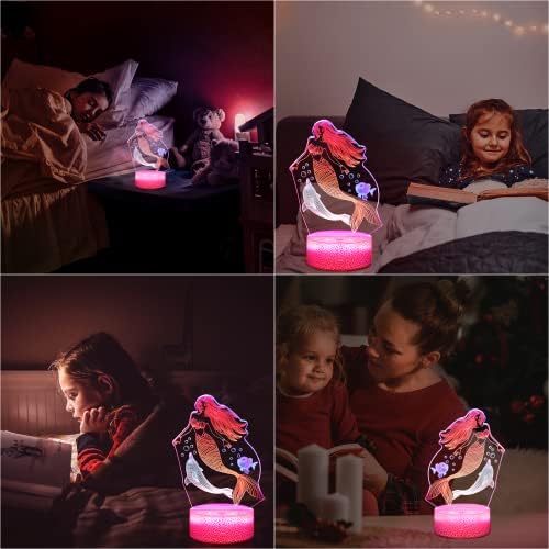 EXOOHOUO 3D Mermaid Night Light+Game Over 3D Night Light ， 7 Mudança de cor com decoração de quarto com diminuição remota para garotos