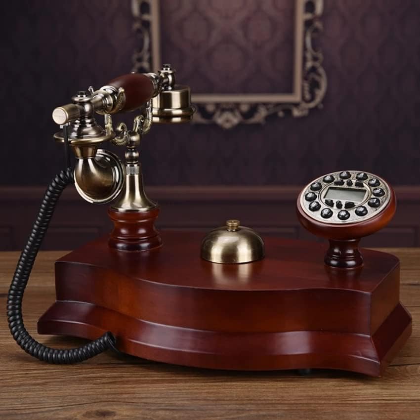 Sdfgh Antique Telefone Líquido Líquido Soll Wood Telefone com identificação de chamadas, mostrador de botão, handsfree iluminado, toque mecânico