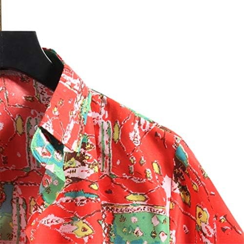 Oioloy Business Blusa casual masculino de manga curta Festival Bloups V Button Button Algodão Padrões macios Camisa