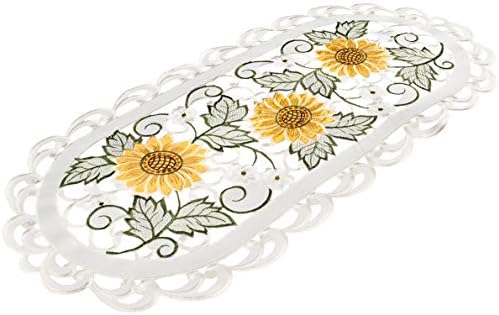 Girassol bordado de girassol e margarida branca na mesa de marfim, lenço de cômoda, mesa de café guardanapo