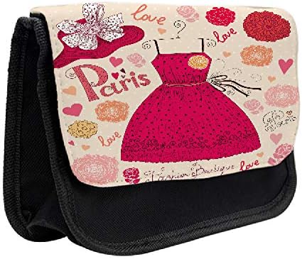 Caixa de lápis de moda lunarável, elementos de moda retrô, bolsa de lápis de caneta com zíper duplo, 8,5 x 5,5, creme rosa vermelho