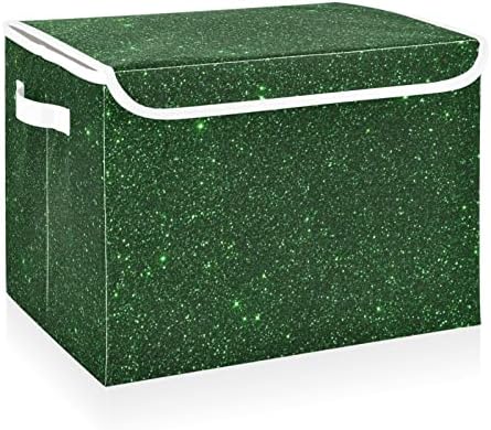 Cataku Emerald Green Glitter Storage Bins com tampas e alças, tecido de cesta de cubos de contêiner de armazenamento grande com caixas