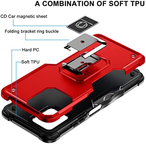 Lokyoo para T-Mobile Revvl 6 5G Caso [não para 6 Pro], com um protetor de tela de vidro temperado, anel de anel de anel de nível militar, de montagem magnética de carro, capa de telefone protetora para revvl 6 5g-Red