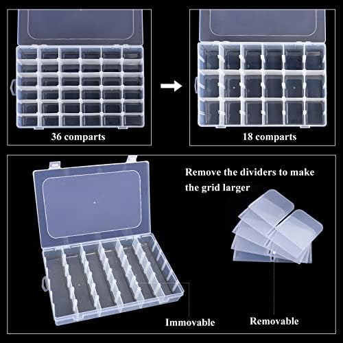 Caixa de organizador de plástico transparente de 36 grades com divisores de compartimento ajustável, caixa de coleta de rocha de contas de armazenamento de judeus para peixes para pescar tackles washi fitas threads