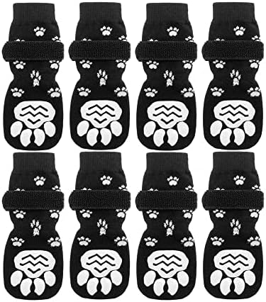 8 PCS Double Side Anti-Slip Dog Socks, Protetor de pata de estimação ajustável com tiras para cães grandes pequenos grandes