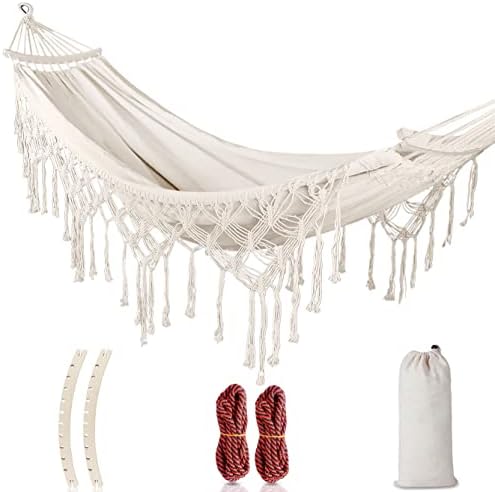 Hammock do quintal de Mosfiata com borlas MAX MAX 500 libras Estilo boêmio de tecido de lona durável com corda espessada e bolsa de transporte para externo, jardim, pátio, decoração de casamento