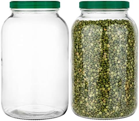 2 pacote - jarra de pedreiro de 1 galão - jarra de vidro largo com tampa de plástico - recipiente para armazenar alimentos secos, especiarias, massas, legumes e alimentos para animais de estimação - armazenamento de cozinha hermética