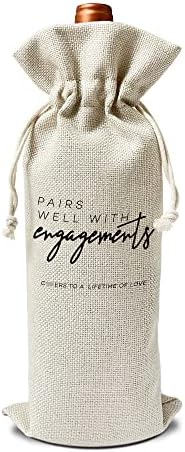 Sacos de presente de vinho de engajamento - para casamento, noivado, casais - setor reutilizável com sacola de presente de cordão