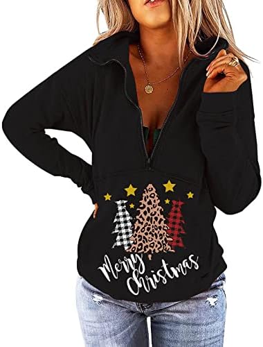 Narhbrg feminino meio zip com capuz com manga comprida Sweater Quarter zip Sweater Girls Teen Girls Xmas Gnome Fall Y2K