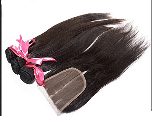 2018 Popular Dajun Hair 8A de 3 vias Fechamento de renda com pacotes de pacote de cabelo virgem peruanos retos ofertas 3bundles