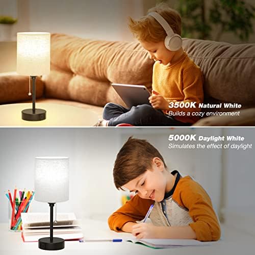 Lâmpadas pequenas de cabeceira 3 modos de cores - Off White 2700k 3500k 5000k Bedroom Lamps com USB C e portas, puxar
