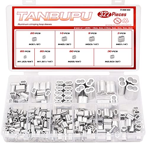 Tanbupu 482pcs Mangas de loop de crimpagem de alumínio 8 tamanhos 3/64 '' 1/16 '' 5/64 '' 3/32 '' 1/8 '' 5/32 '' 3/16 '' 1/4 ''