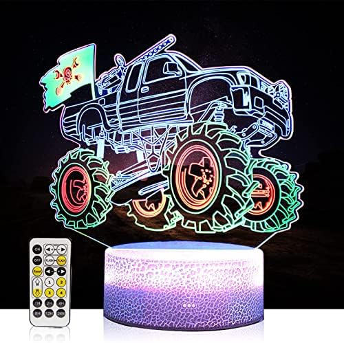 3D GamePad Night Light Monster Truck Night Light for Kids, Lâmpada de Ilusão 3D 7 Mudança de Cor com Remoto, Presente de Aniversário para Crianças Meninos